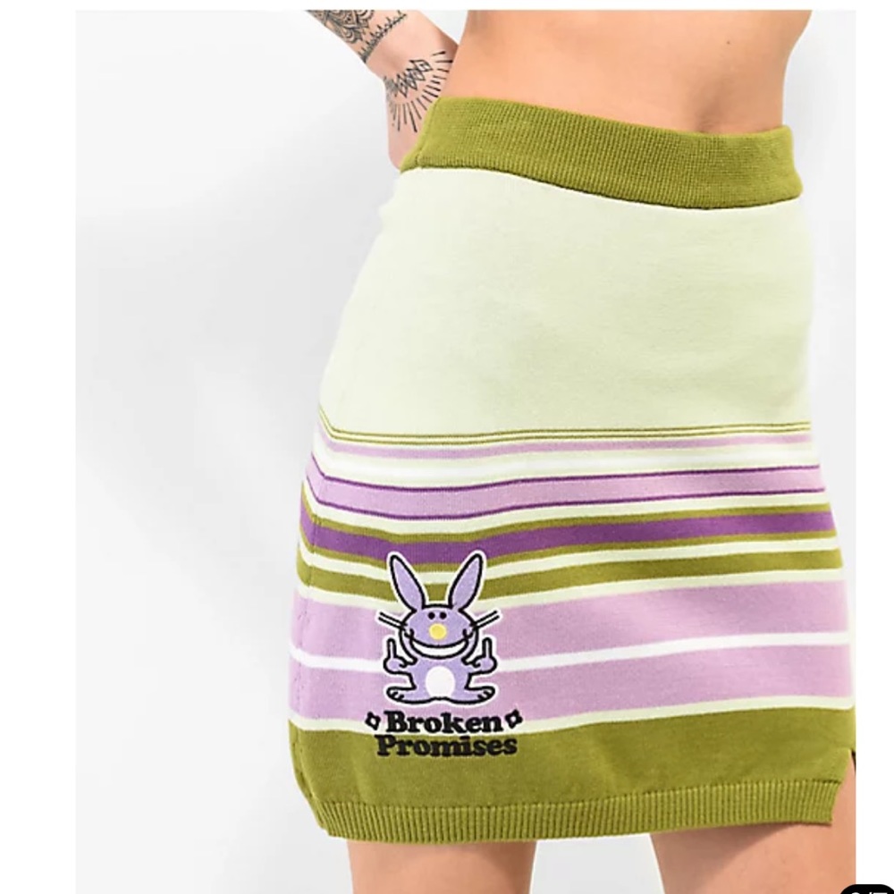 Broken Promises x Happy Bunny Double Middle Green & Purple Stripe Skirt
